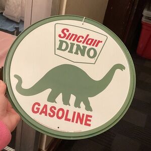 Sinclair Dino Gasoline Vintage Style Round Sign - Green & White